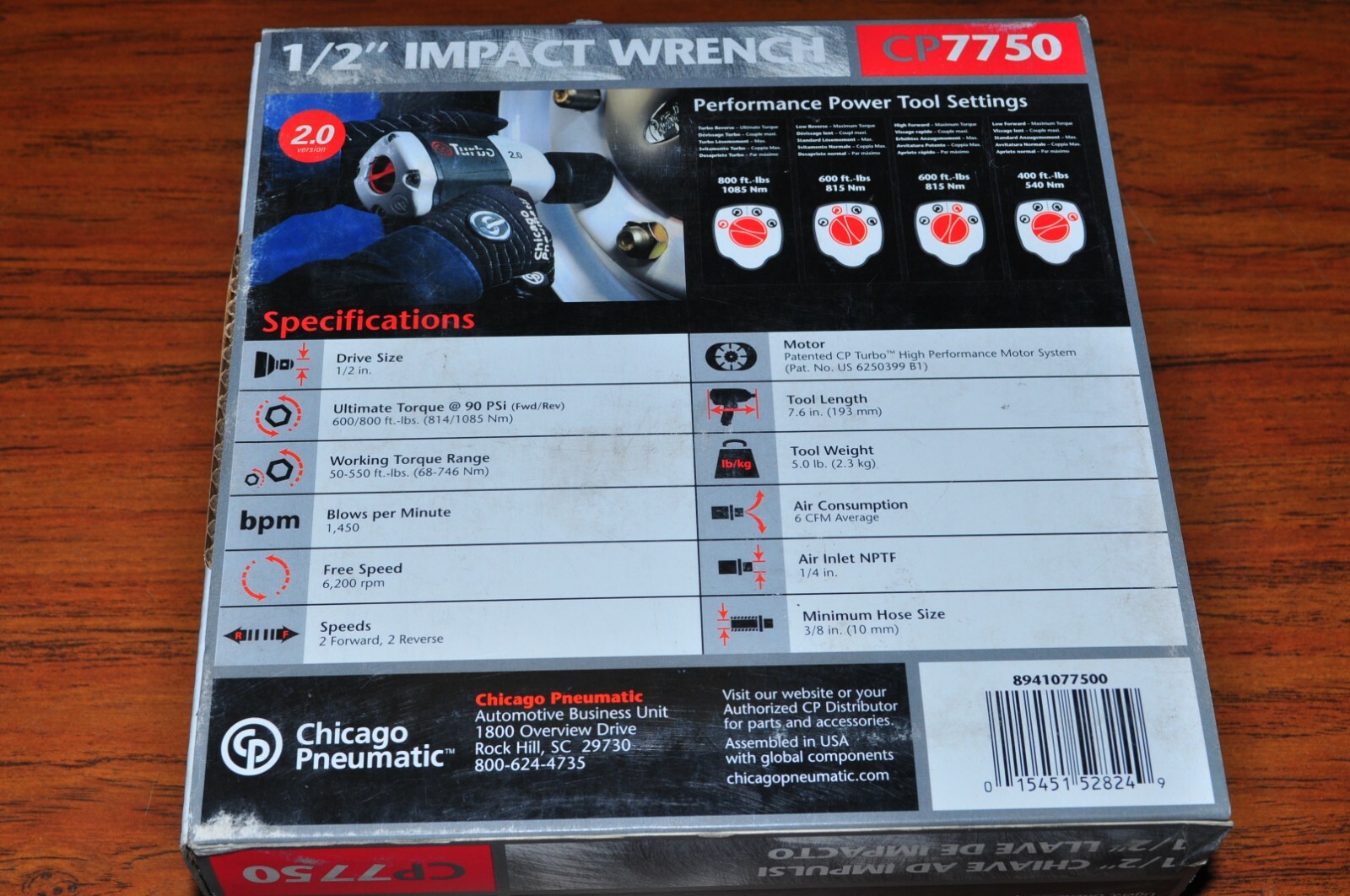 1/2" DR AIR IMPACT WRENCH 800 ft lbs CHICAGO PNEUMATIC CP7750 Made in USA - Image 8