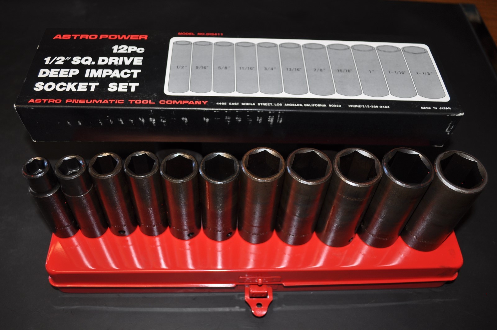 1/2"Dr Extra Deep Impact Socket 12 Pcs from 1/2" to 1-1/8" AST DIS411 Japan