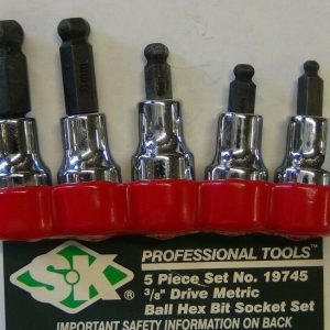 5 Piece 3/8-Inch Drive Metric Ball Hex Bit Set 4To10 Miliometer Sk 19745 USA