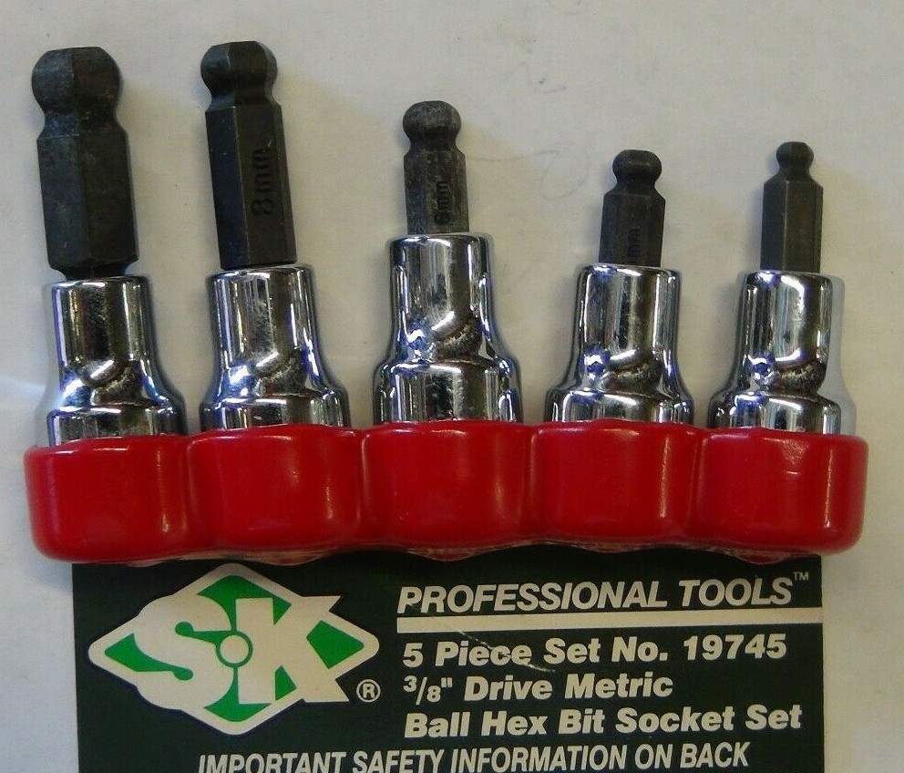 5 Piece 3/8-Inch Drive Metric Ball Hex Bit Set 4To10 Miliometer Sk 19745 USA
