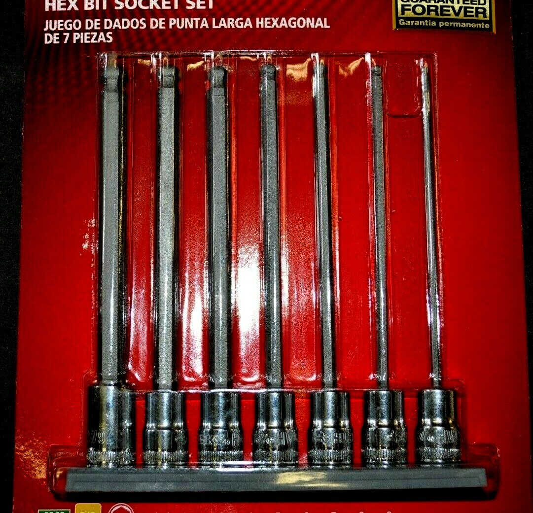 7 Pcs Metric Long Ball Hex Bit Socket Set 3 mm to 9 mm 5" Long H 795203