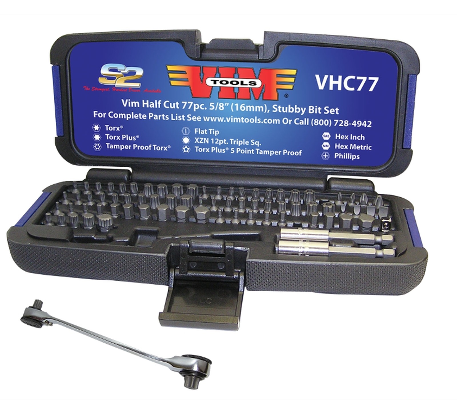 77 Pc. Half Cut Stubby Bit Set w/ 1/4” x 5/16” Bit Ratchet Wrench  VIM VHC77