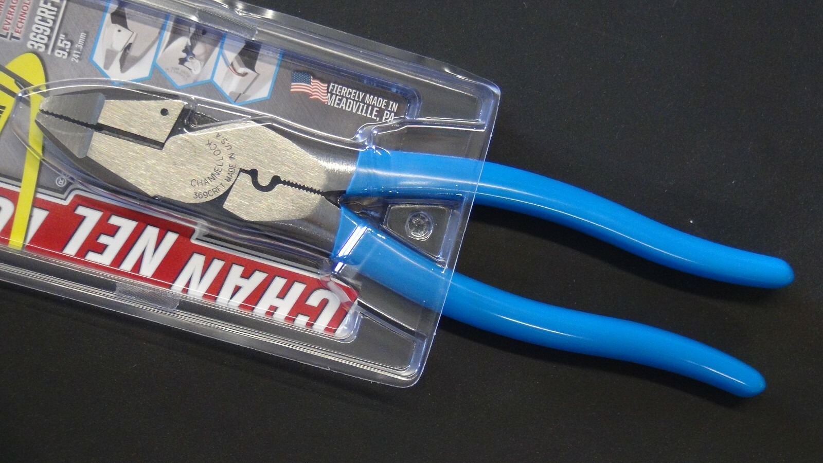 Channellock 369CRFT 9.5-INCH XLT ROUND NOSE LINEMEN'S PLIER WITH FISHTAPE PULLER