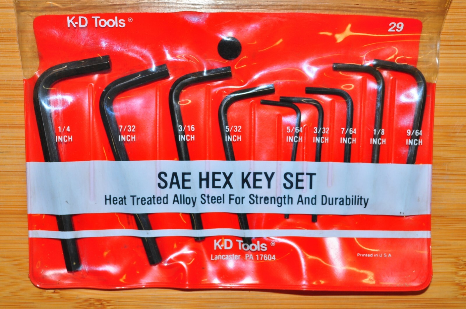 Hex Key Inch Sae 9 pcs Precision L Key from 5/64" to 1/4" KD 29 Made in USA NEW