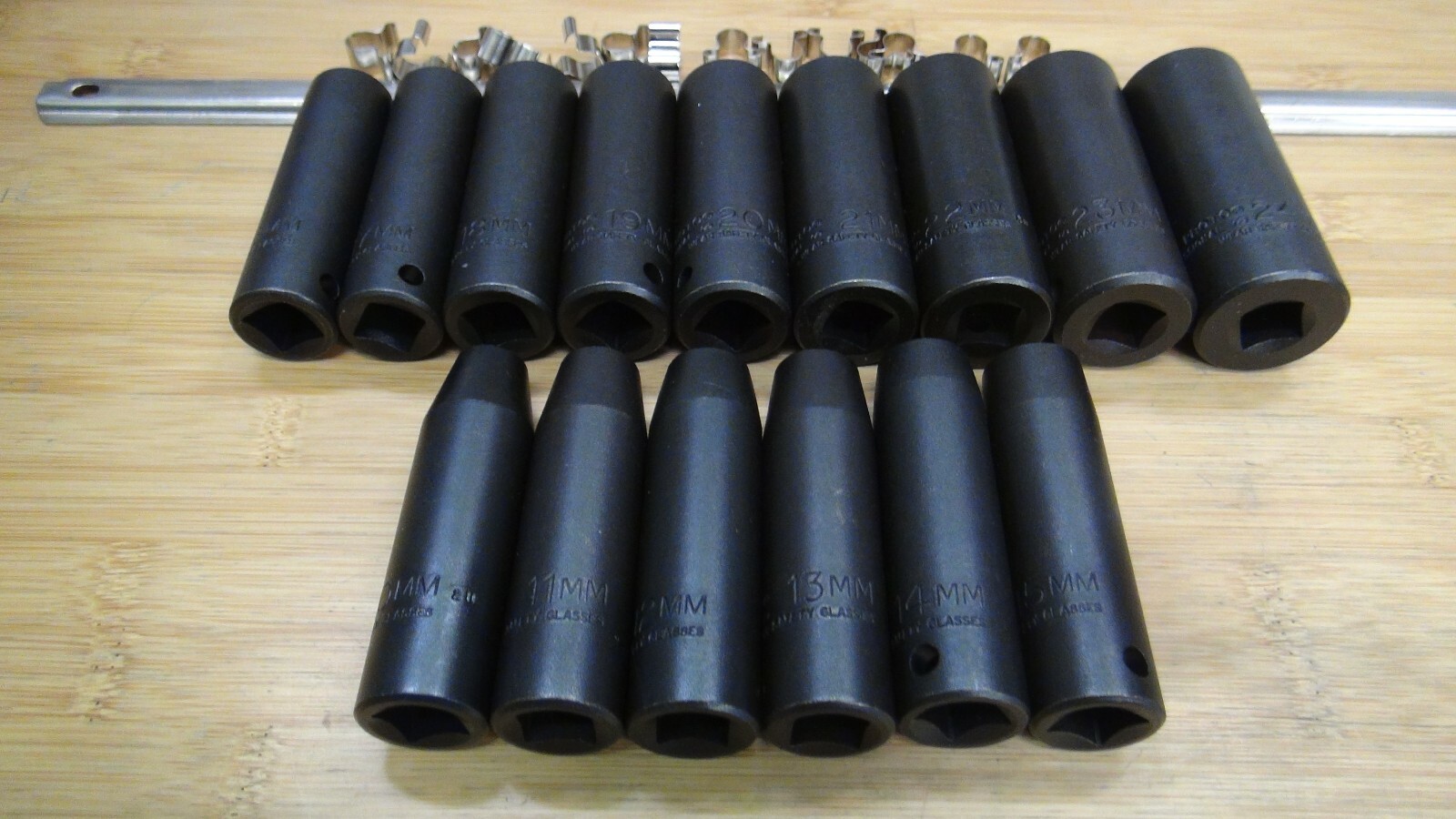 PROTO 1/2" DR 15 PIECE DEEP IMPACT METRIC HEX THIN WALL SOCKET SET 10 -24 MM USA