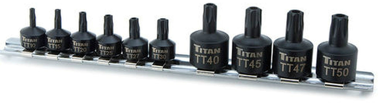 10 Piece Tamper Resistant Stubby Star Bit Socket Set TT10 to TT50   TITAN 16143