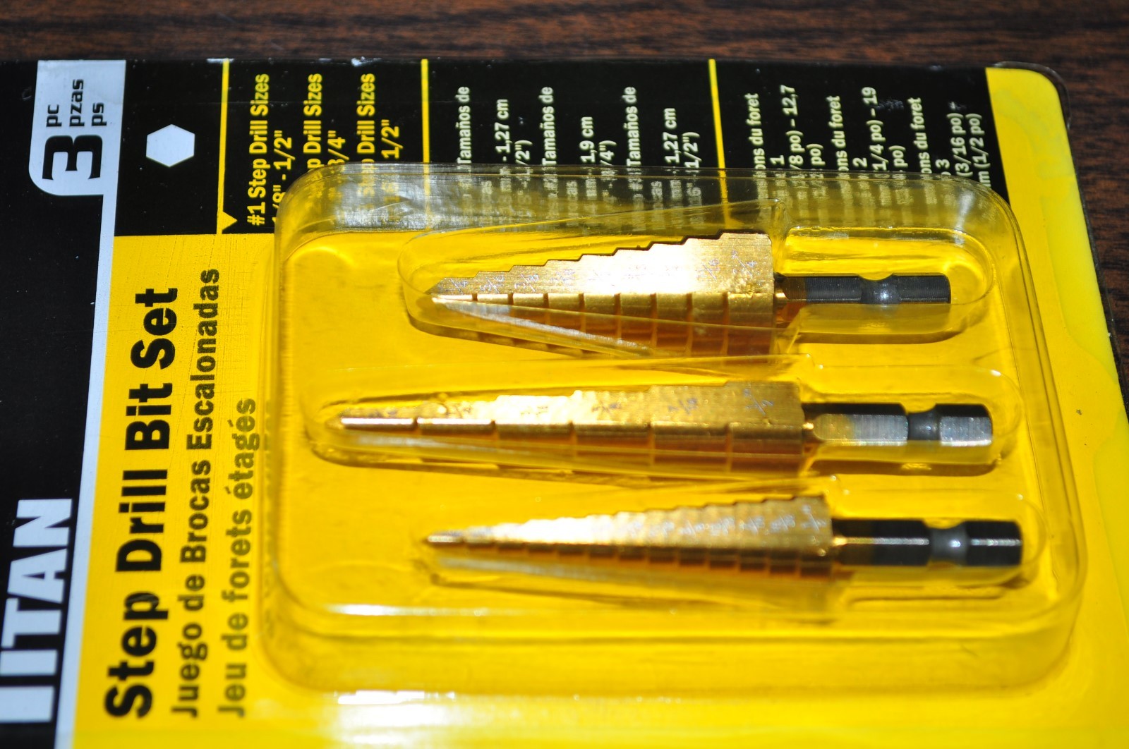 3 Piece Titanium Step Drill Bit Set as Unibit type.Titan 16503  1/4"Hex quick gp