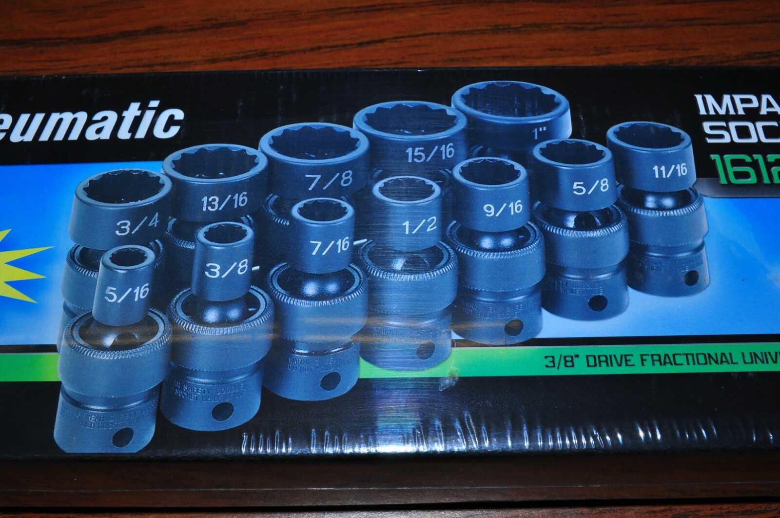 3/8" 12PT SAE UNIVERSAL IMPACT SET 5/16" thru 1"  12 Pcs Grey Pneumatic 1612U