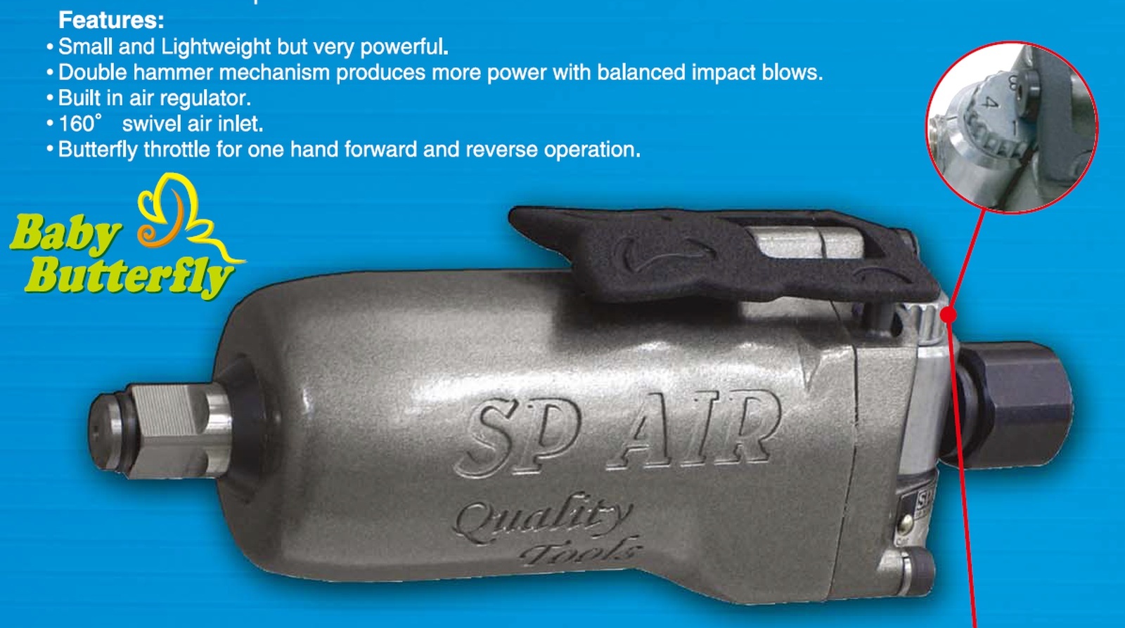 3/8" BABY BUTTERFLY PALM IMPACT WRENCH SP-1850 Made in JAPAN
