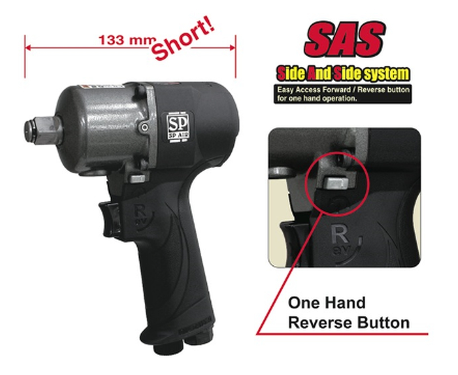 3/8" Ultralight Composite Air Mini Impact Wrench 133mm Length SP-7146S Japan - Image 4