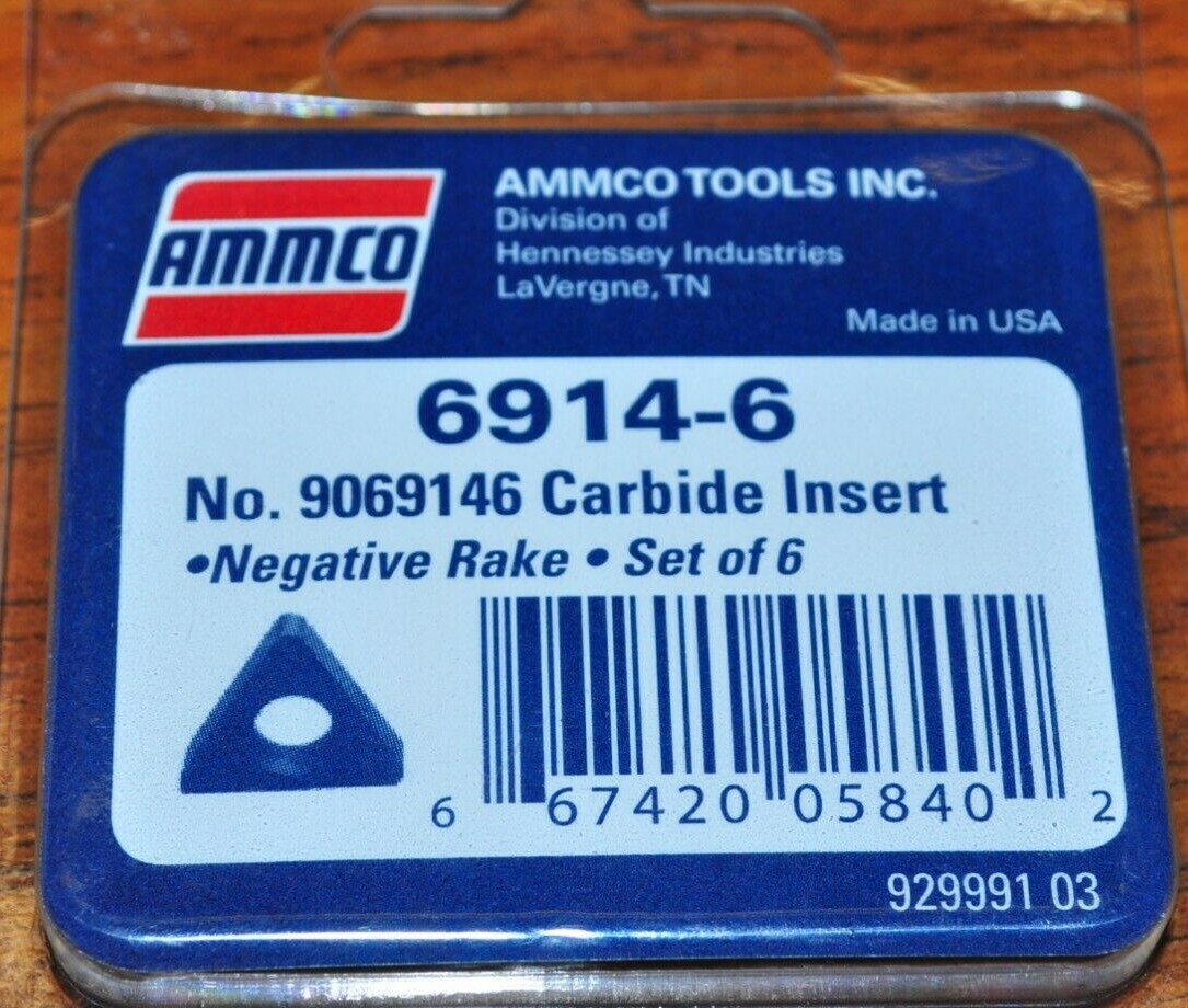 AMMCO CARBIDE Negative Rake Carbide Insert #9069146 (6 Pack) For #4000 Made in U