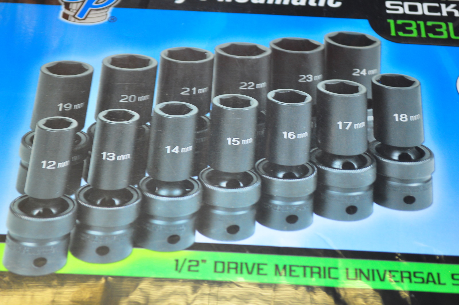 Grey Pneumatic 1313UMD 1/2" Dr. 13 Pc. Deep Length Metric Univ. Set 12-24MM