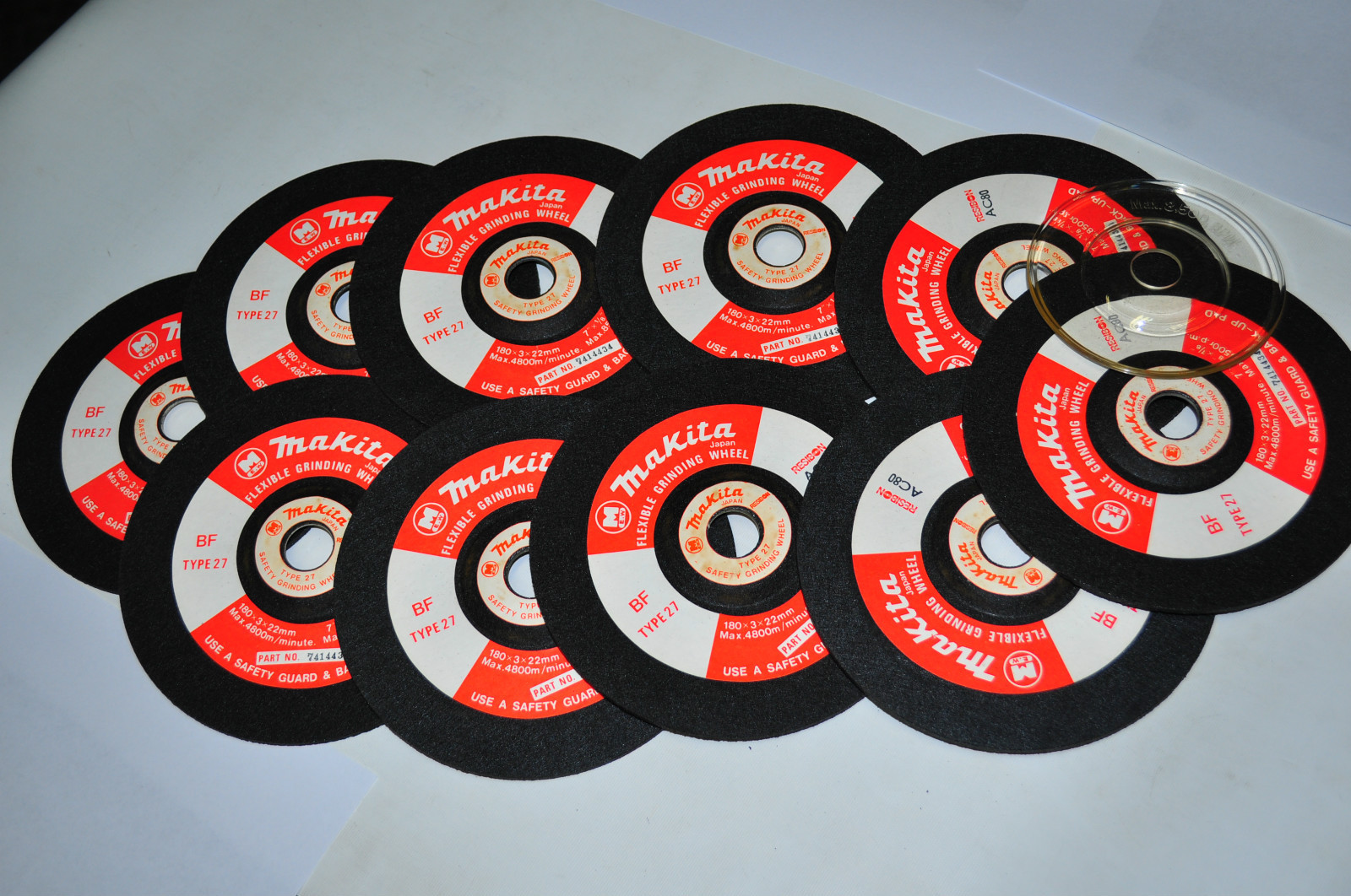 JAPAN! 10 MAKITA FLEXIBLE GRINDING WHEELS 7"x1/8"x7/8" W/ PAD. AC60GRIT #7414426