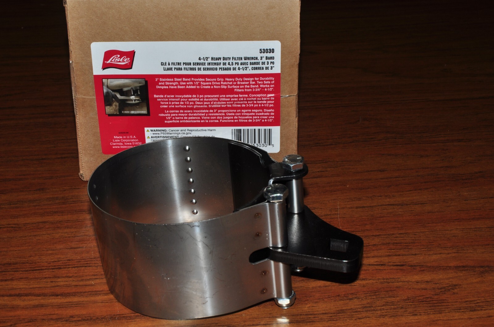LISLE 53030 4-1/2" HD FILTER WRENCH, 3" BAND MADE IN USA