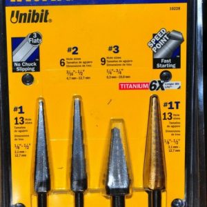 UNIBIT STEP DRILL SET #1, 2, 3, 1T(TI) IRWIN 10228 OLD ORIGIN MADE IN USA