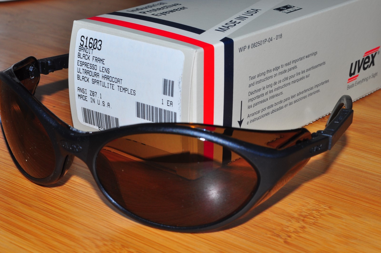 Uvex S1603 Bandit Safety Eyewear GlassWraparound Black Frame Espresso Lens USA