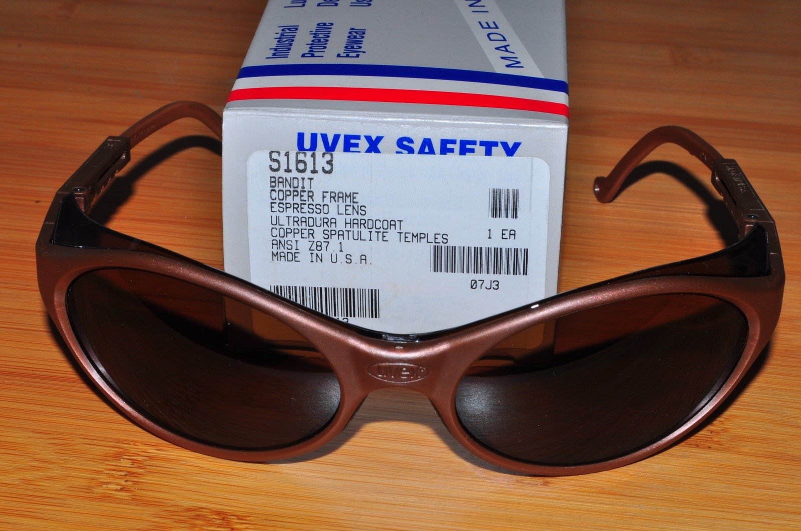 Uvex S1613 Bandit Safety Eyewear Glass Wraparound Copper Frame Espresso Lens USA