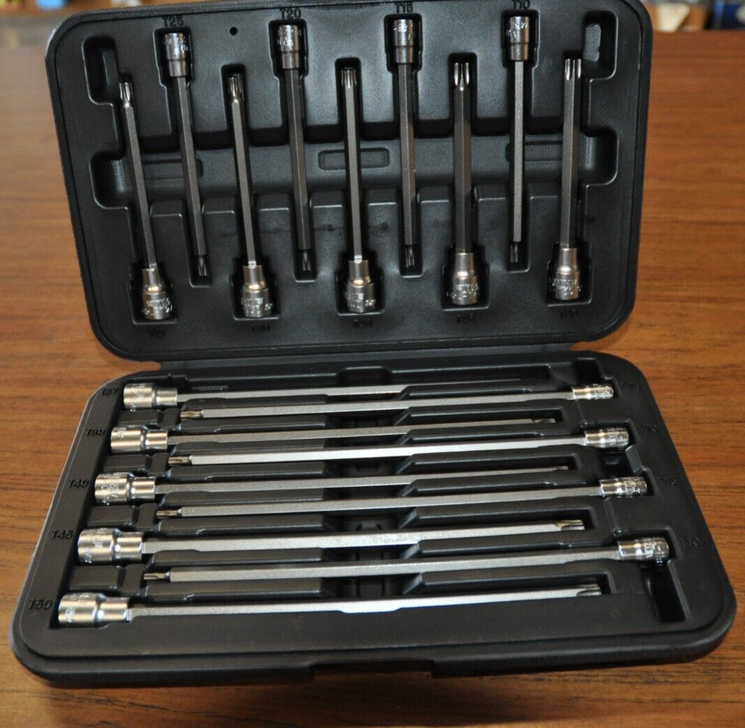 VIM V458L 18 PIECE LONG TORX DRIVER SET T-10 TO T-50 4.5”& 8” Ln 1/4" & 3/8 Dr
