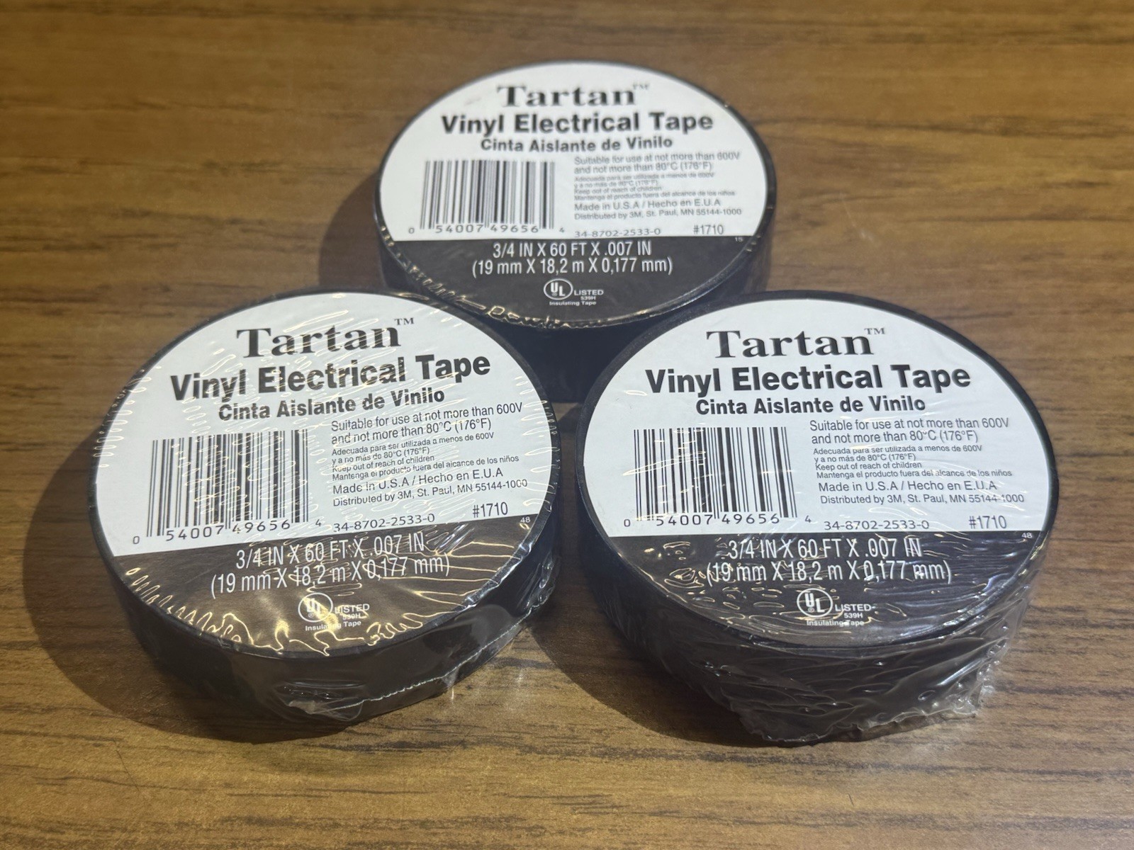 3M 49656 "Tartan" Vinyl Black Plastic Electrical Tape 3/4"x60ftx 0.07IN USA Made