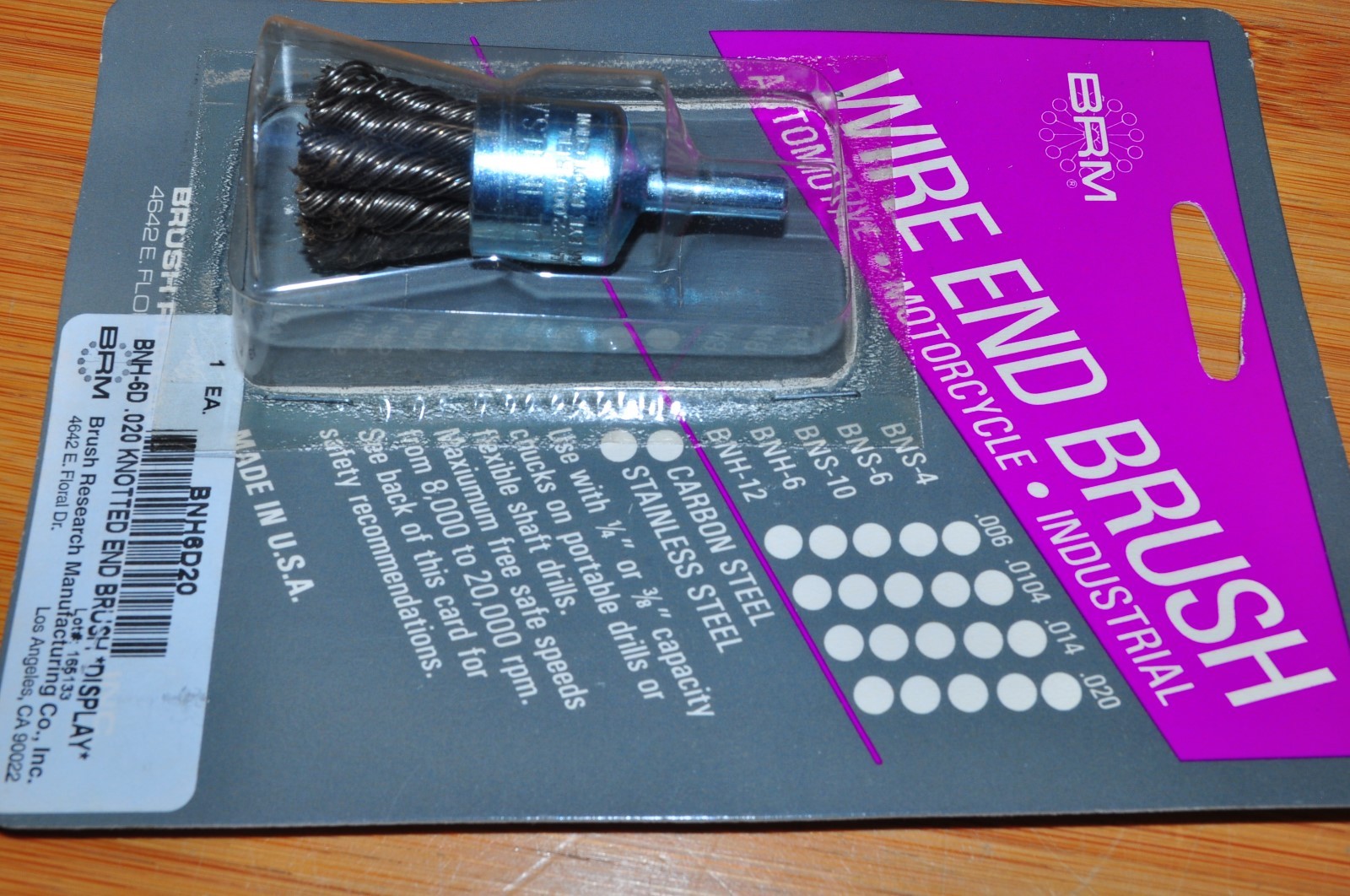 Brush research BNH-6D 3/4" Knotted end .020 carbon steel Brush 1/4" shaft USA
