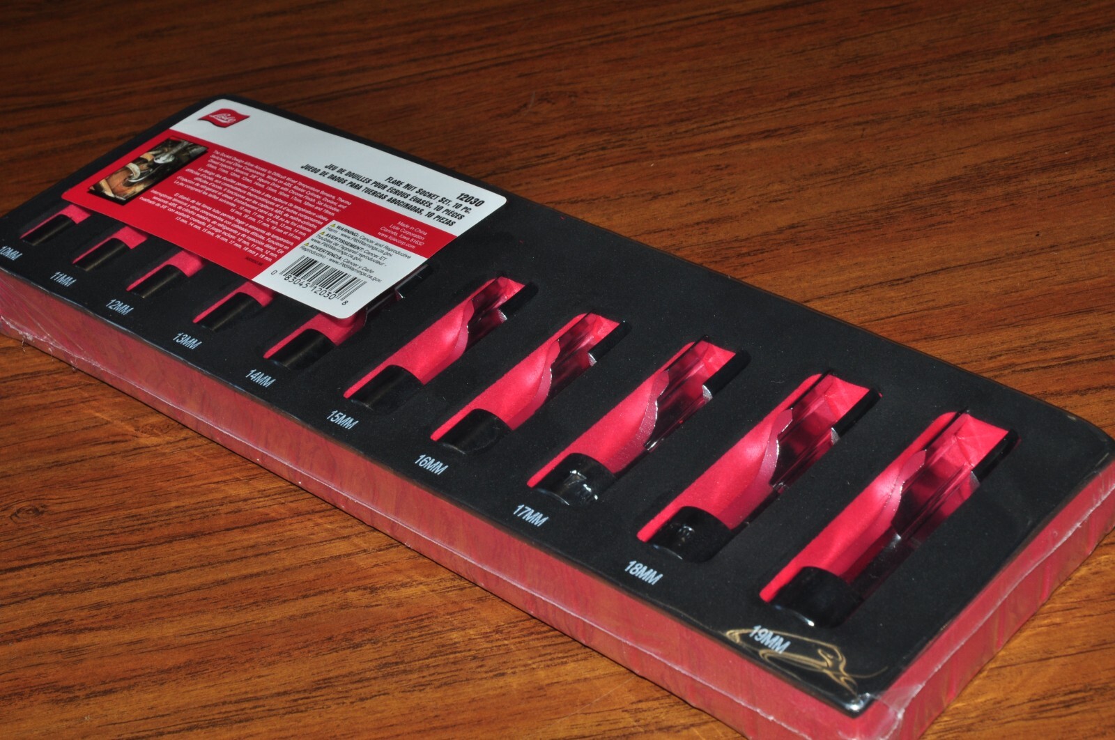 FLARE NUT SOCKET SET, 10 PC.10 to 19 MM 3/8" DR LISLE 12030 for ABS, Fuel inject
