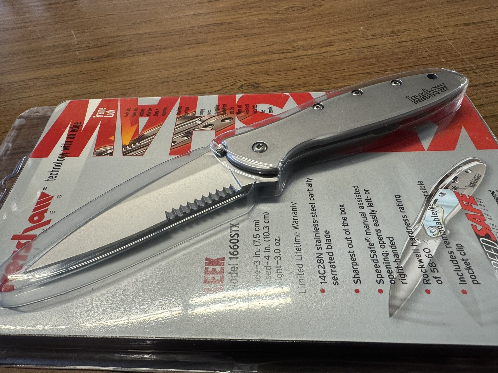 Kershaw 1660ST Leek Assisted 3" Sandvik Serrat Blade Stainless Steel Handle USA