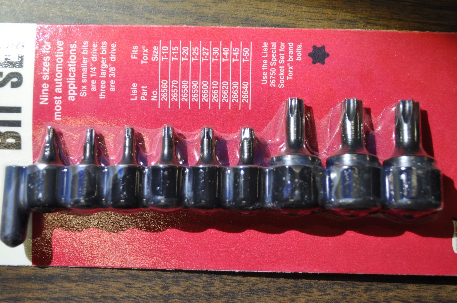 Lisle 26550 9 Pc. Torx® Socket Set T-10 to T-50 Made in USA