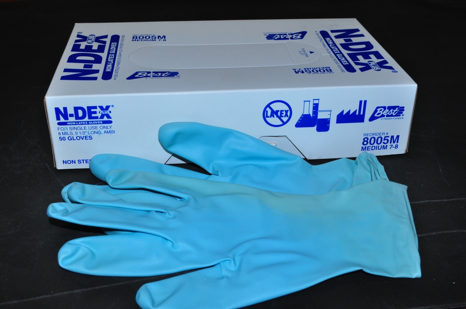 Tillotson True Nitrile Exam Gloves N-DEX Medium box-50pcs Best 8005M -8 Mil USA