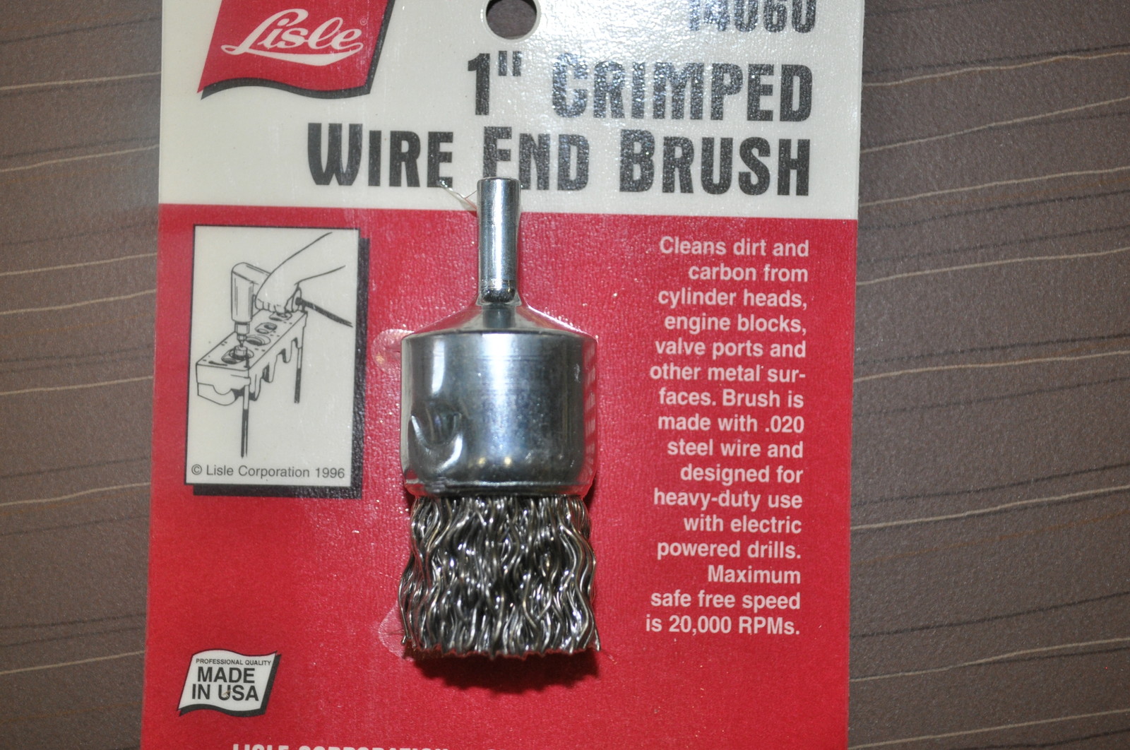 Wire End brush 1" with 1/4" shank .020" Crimped Heat temper wire Lisle 14060 US