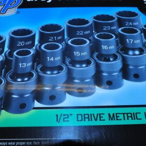 1/2"DR 12PT MET UNIVERSAL SET 12 MM thru 24 MM 13 PCS GREY PNEUMATIC 1713UM