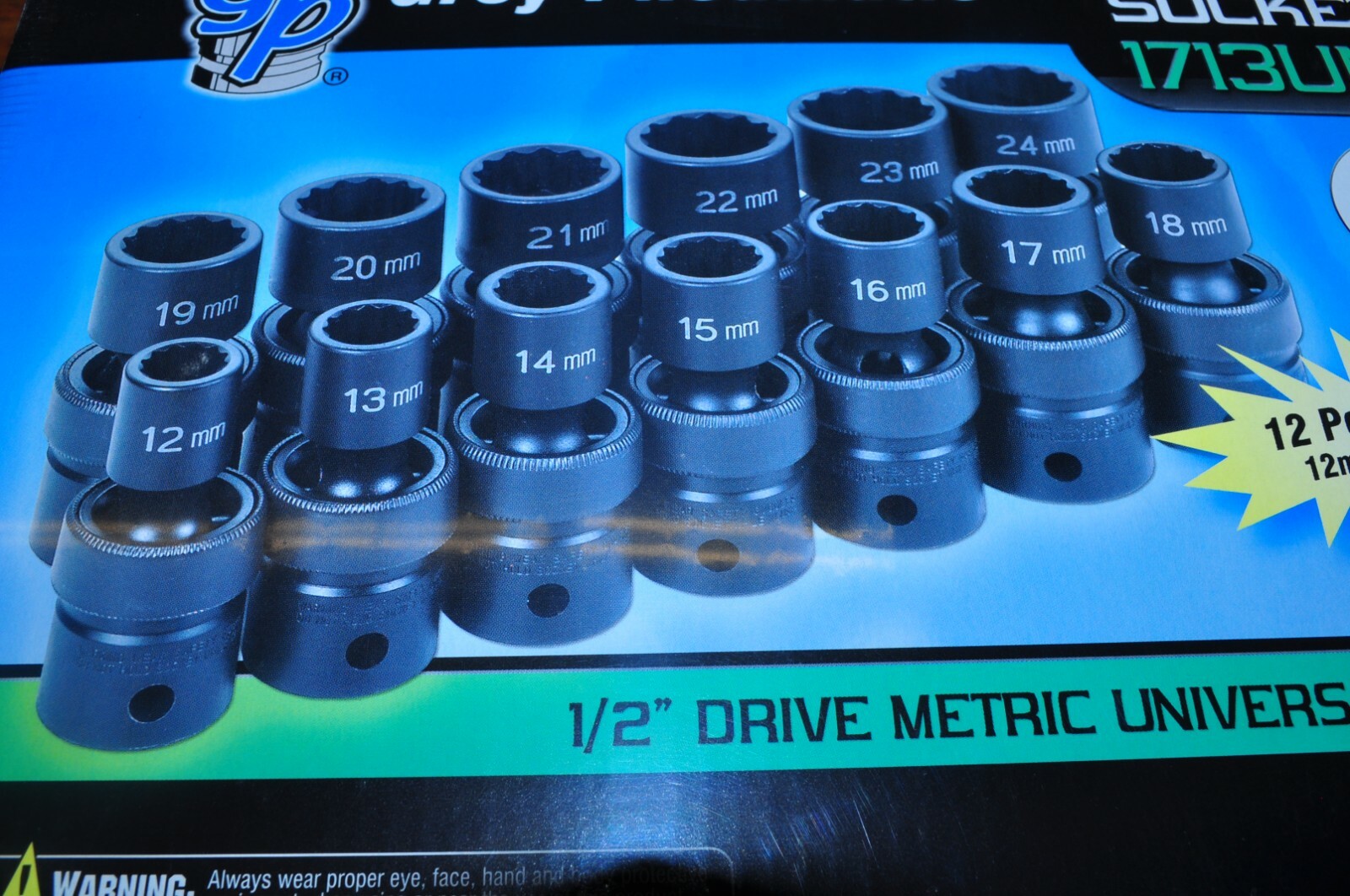 1/2"DR 12PT MET UNIVERSAL SET 12 MM thru 24 MM 13 PCS GREY PNEUMATIC 1713UM