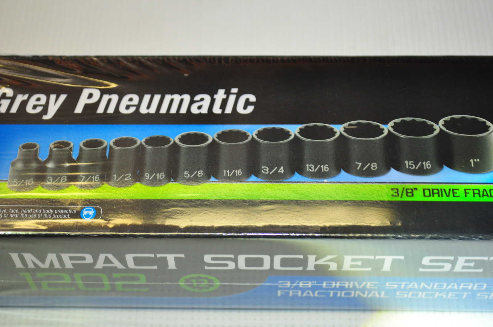 3/8 in Drive 12 pcs Std. Fractional 12 points Impact socket Set SAE Grey 1202