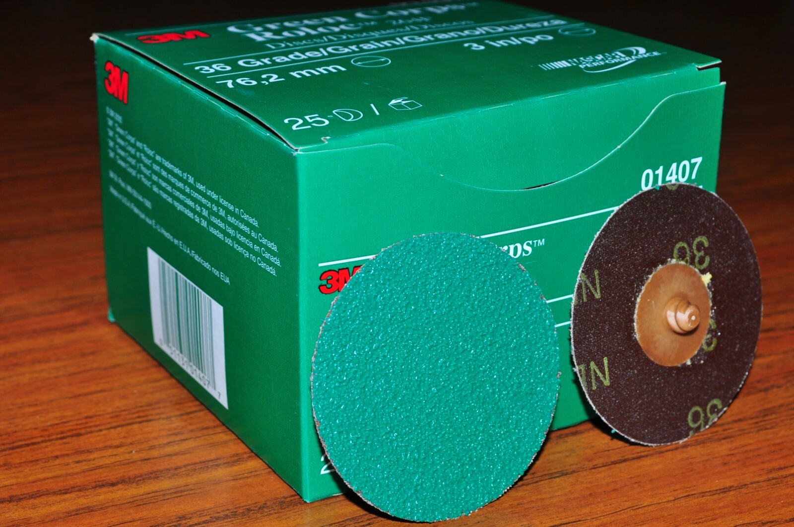 3M™ 01407 Green Corps™ Roloc™ Disc 3M 1407 3 inch, 36YF Grit , 25 discs per box