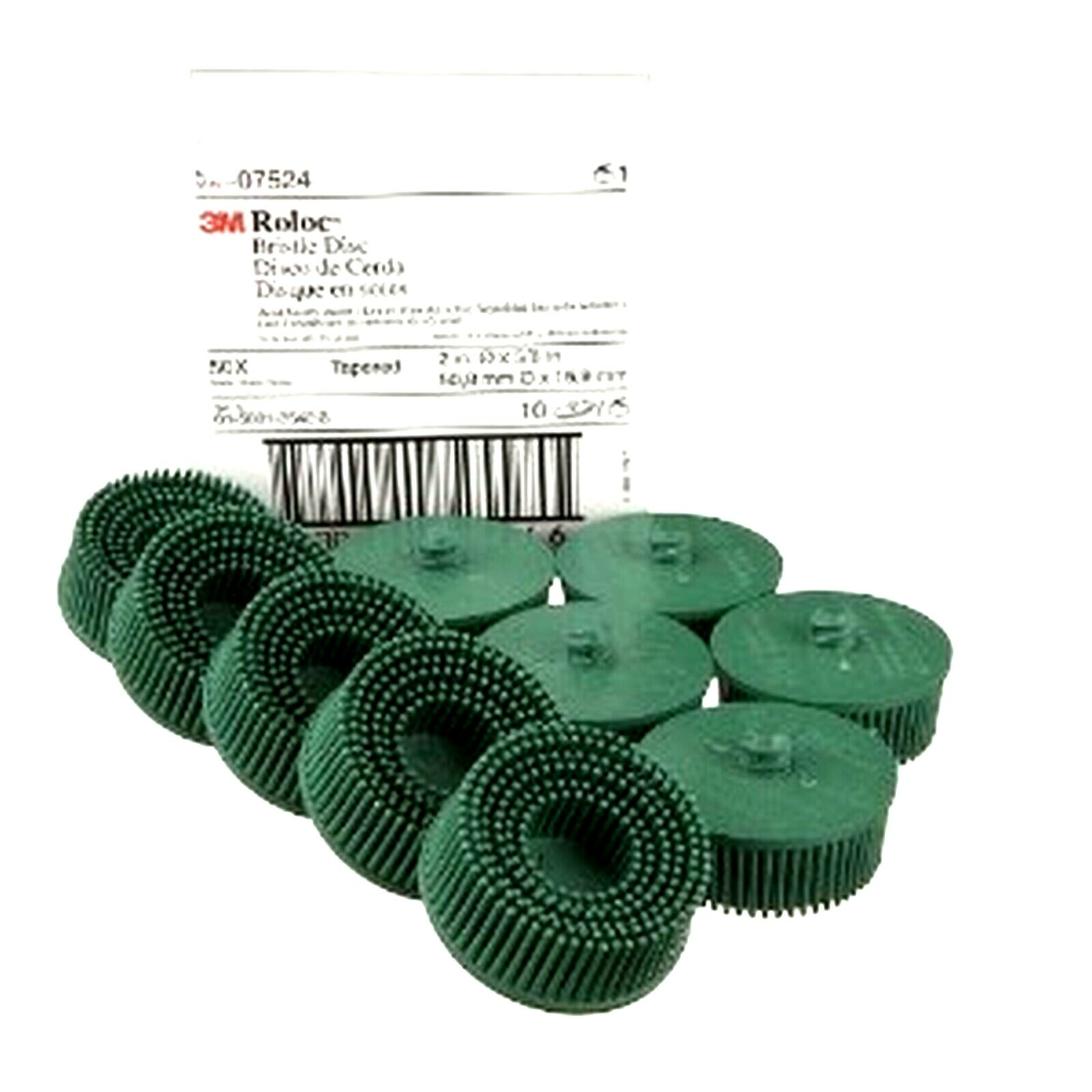 3m 07524 2" Scotch-Brite Roloc Bristle Discs 50 Grit Coarse Green 10 Pcs Package