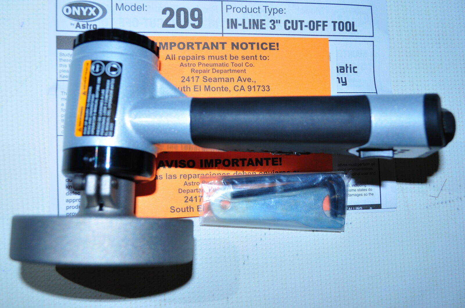 Astro Pneumatic 209 ONYX Inline 3 Inch Cut-Off Tool 15000 rpm 