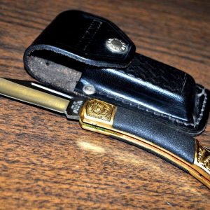 Maxam MX38 Lockback Knife Surgical Stainless Blade gold brass inlet handle Japa