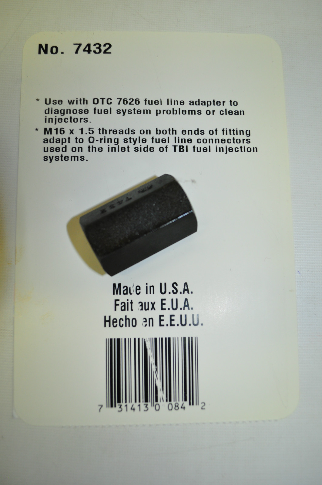 OTC 7432 GM TBI ADAPTER SWTRAIGHT FITTING  M16 x 1.5 FEMALE - Fuel Injection USA