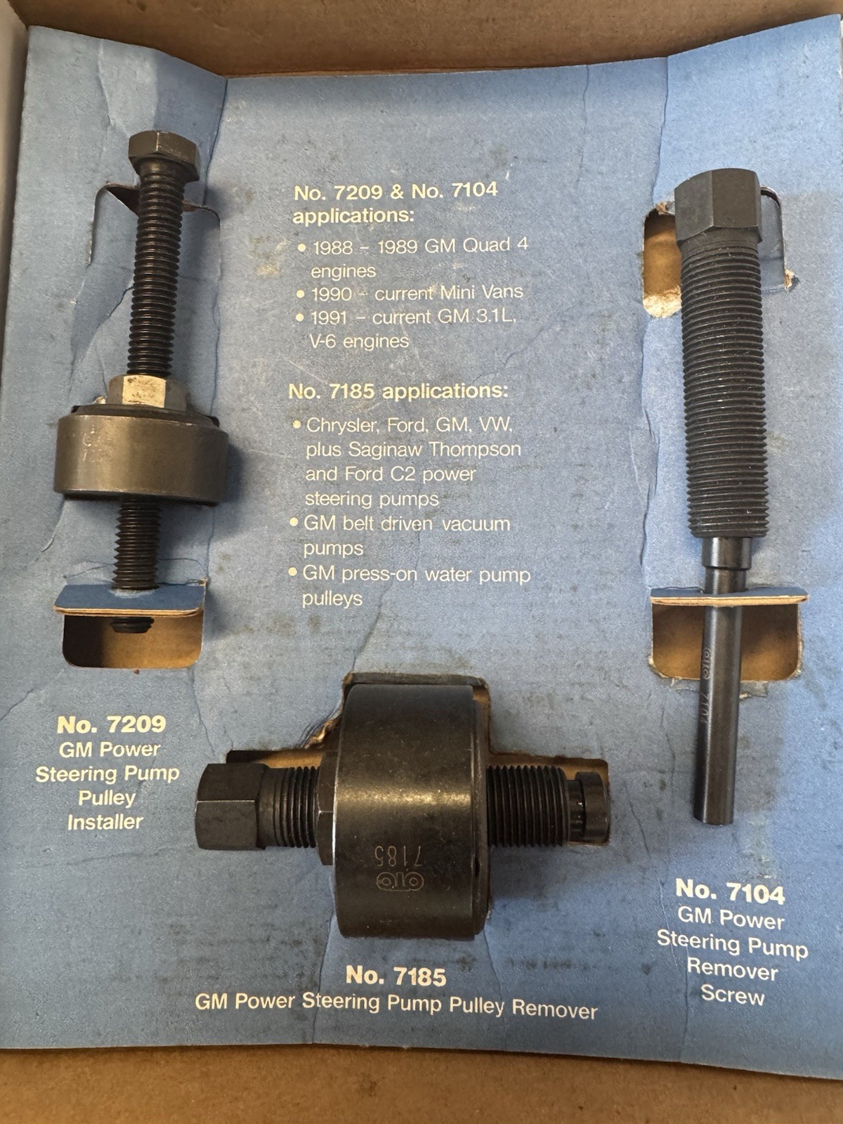 OTC 7607 Power Steering Pump Pulley Tool KIts Inc 7185, 7209 & 7104 made in USA