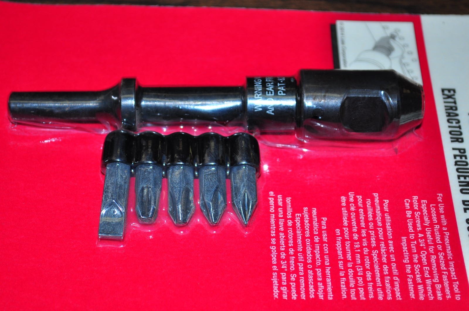 Pneumatic Impact tool to Loosen Rusted or Seized Fasteners w/5 bits Lisle 60530