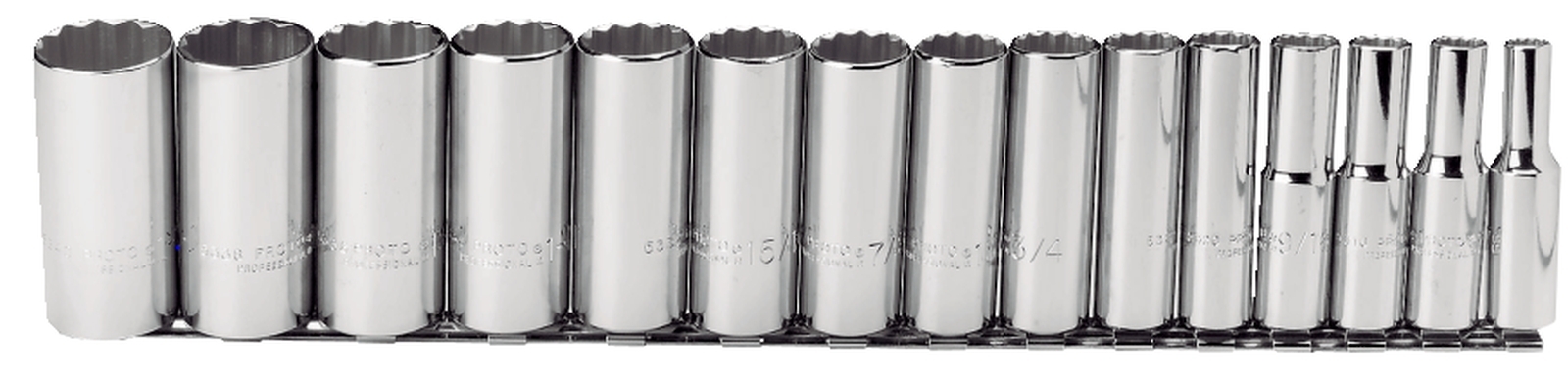 Proto® J 54107 1/2" Dr Sae 15 Pcs Deep Socket Set -12 Point 3/8" to 1-1/4" USA