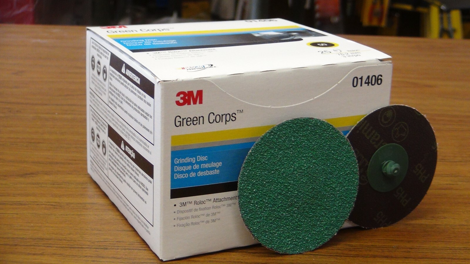 3M™ 01406 Green Corps™ Roloc™ Disc 3M 1406 3 inch, 50YF Grit , 25 discs per box