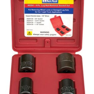 4 Pc. 1/2" Dr Lug Nut Remover Socket Set size 3/4",13/16",1",1-1/8" Ken 30254