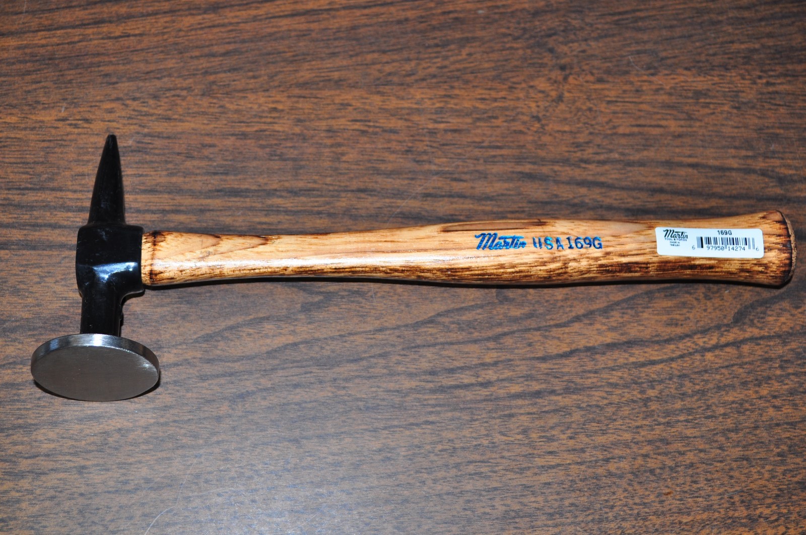 AUTO BODY LARGE FACE PICK FINISHING HAMMER W/WOOD HANDLE MARTIN 169G MADE IN USA