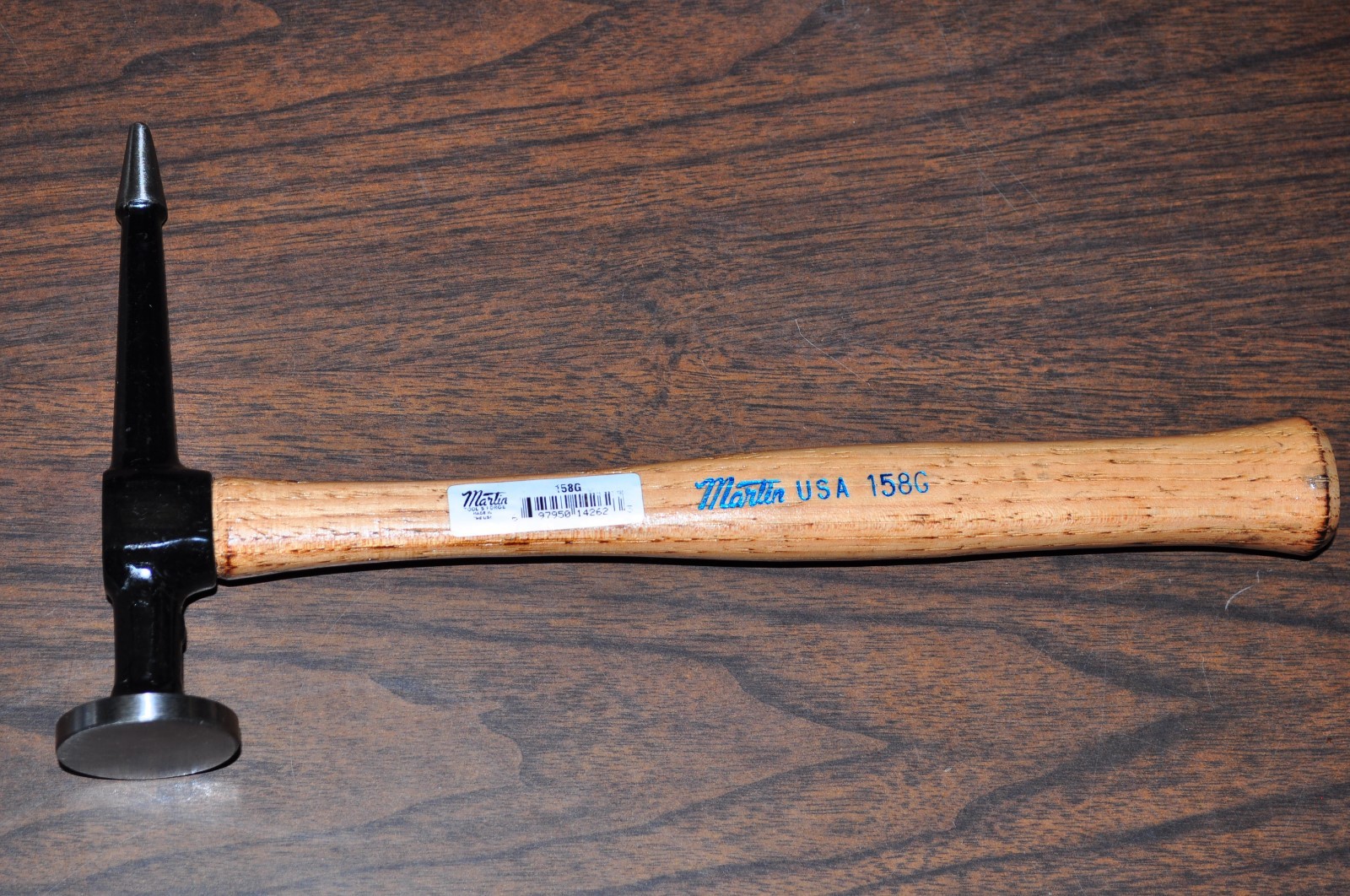 AUTO BODY PICK HAMMER WITH DING ROUND HEAD, WOOD HANDLE MARTIN158G MADE IN USA