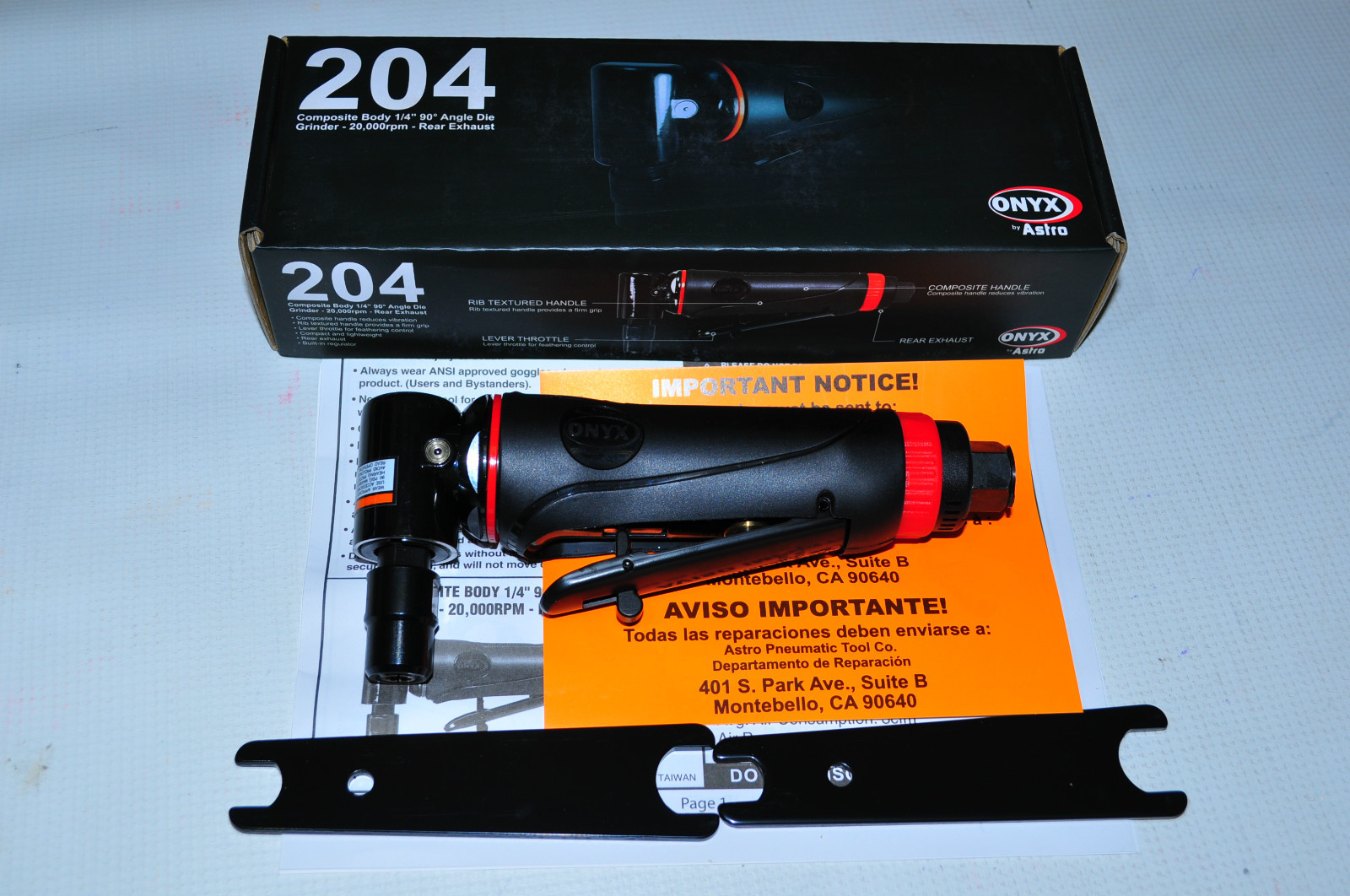 Astro Pneumatic ONYX Composite Body 1/4" 90° Angle Die Grinder - 20,000rpm 204