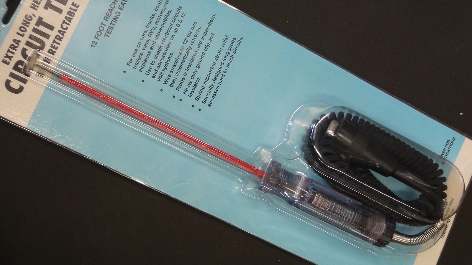 Circuit Tester - Heavy Duty w/12ft Retractable Wire11" Long Probe Tool Aid 27250