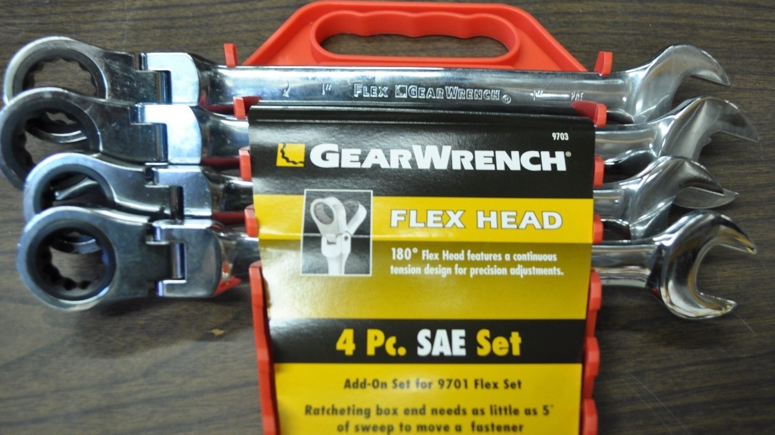 K-D Tools 9703 SAE 4 Pcs Flex Head XL Gear wrench 13/16.7/8,15/16,1" w/13pc rack