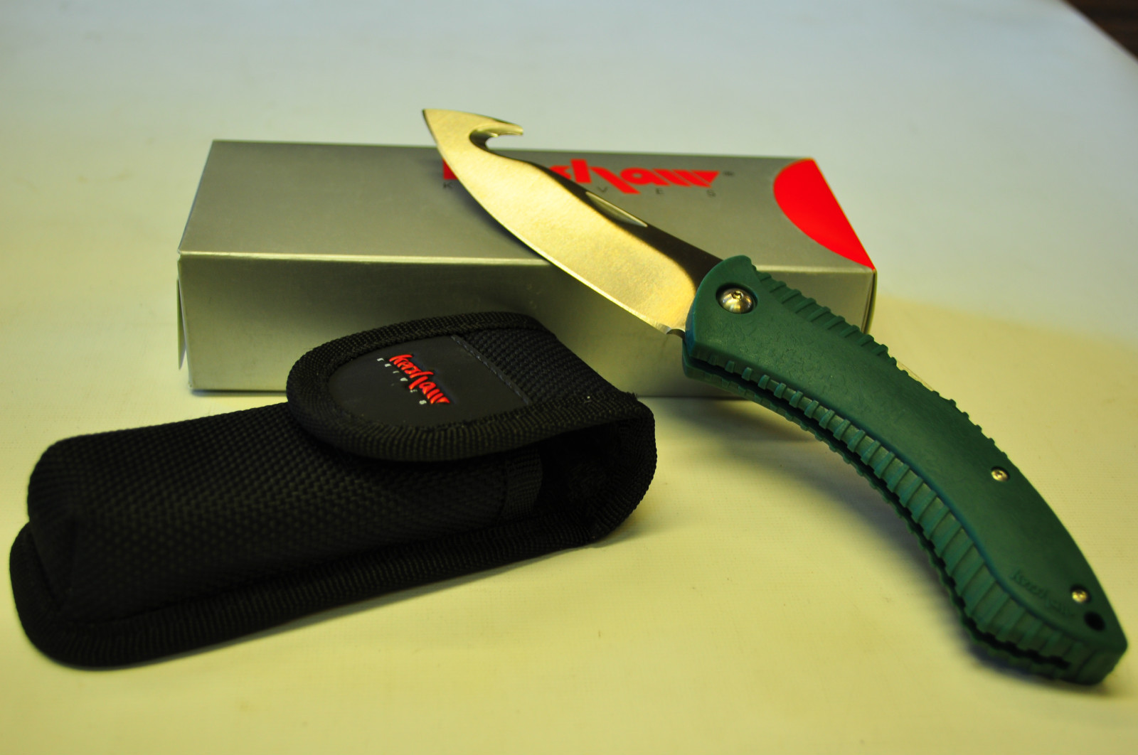 KERSHAW 1090GH NORTHSIDE HUNTER GREEN FOLDING HUNTER GUT HOOK WITH HOLDER NEW!!!