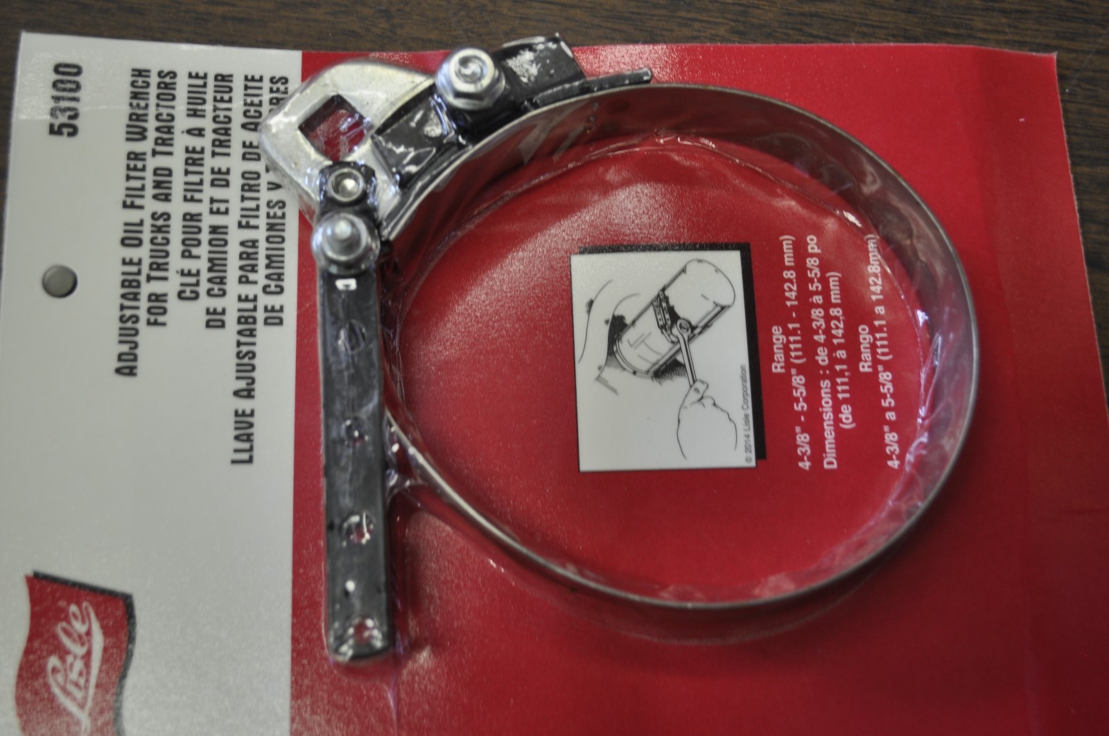 Lisle 53100 Adjustable Oil Filter Wrench Range 4 3/8" - 5 5/8" Made in USA