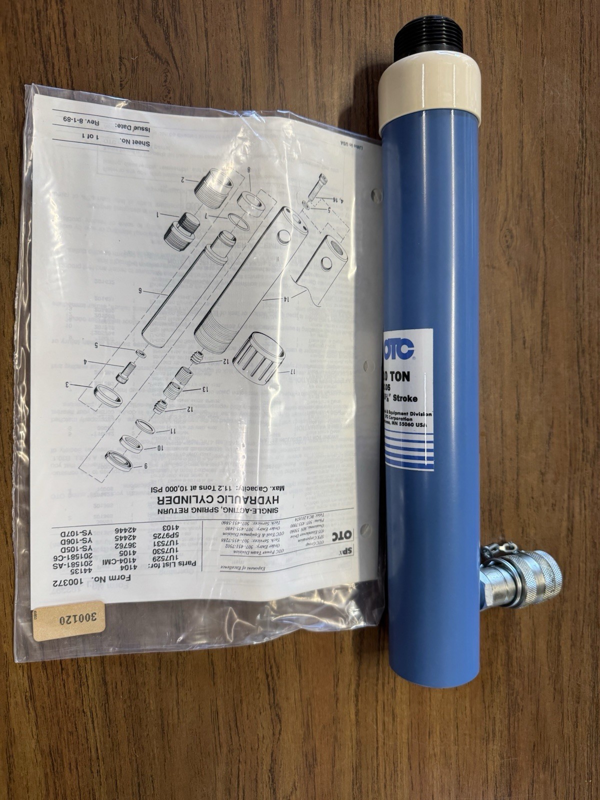 OTC 4105 Single Acting Spring Return Ram - 10 Ton Cap w/ 10 1/8 In Stroke